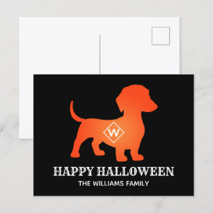 Oranje Dachshund Happy Halloween familienaam Feestdagenkaart