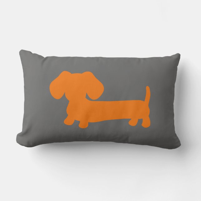 Oranje Dachshund op Donkergrijs Kussen (Voorkant)