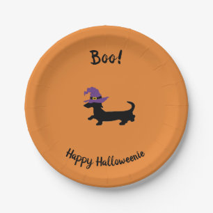 Oranje Dachshund Witch Halloween Paper Borden Papieren Bordje