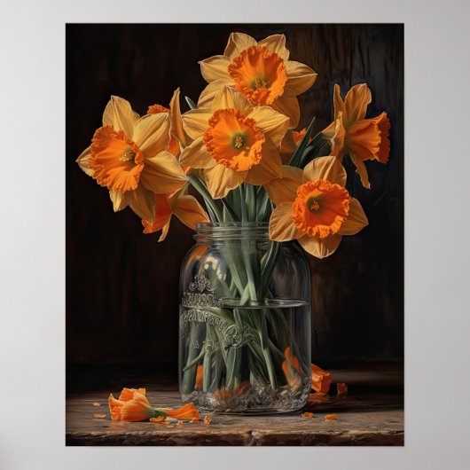 Oranje Daffodil Flowers Art Print Poster (Voorkant)