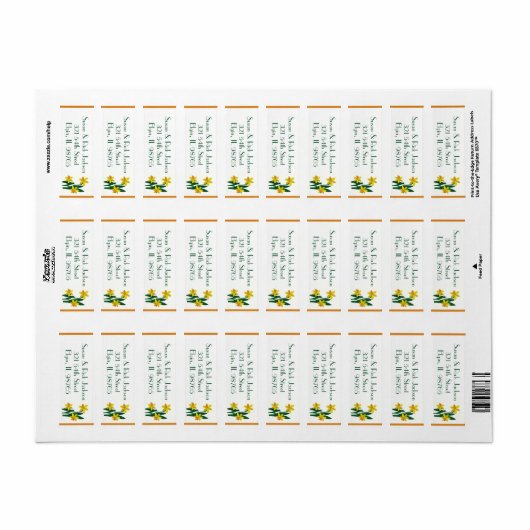 Oranje Daffodil Return Address Label (Full Sheet)
