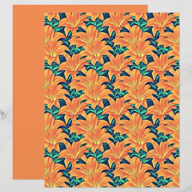 Oranje Dag Lelies met Groene Bladeren (Voorkant / Achterkant)