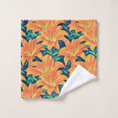 Oranje Dag Lelies met Groene Bladeren Bad Handdoek (Wasdoekje)
