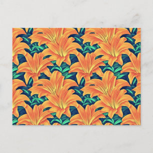 Oranje Dag Lelies met Groene Bladeren Briefkaart