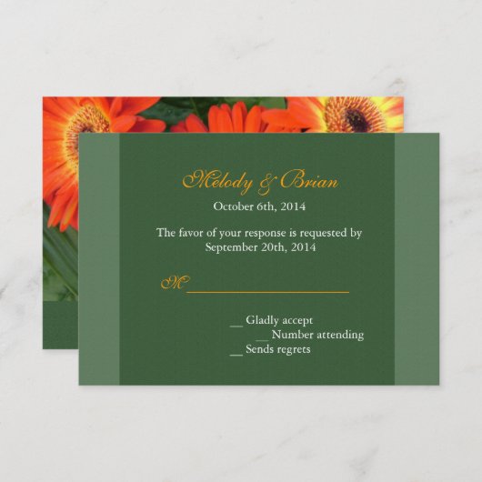 Oranje dagbloemen, bloemrijke RSVP bruiloft (Voorkant / Achterkant)