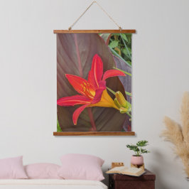 Oranje Dagleliebloem en plantenblad Hangend Wandkleed