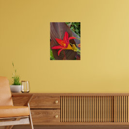Oranje Dagleliebloesem en Plantblad Poster