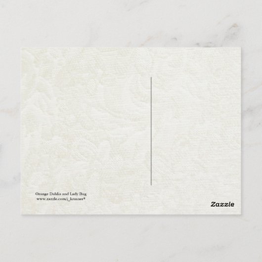 Oranje Dahlia en Ladybug Briefkaart (Achterkant)
