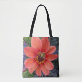 Oranje Dahlia met Fuzzy Bee Floral Tote Bag (Voorkant)