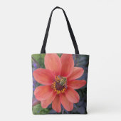 Oranje Dahlia met Fuzzy Bee Floral Tote Bag (Achterkant)