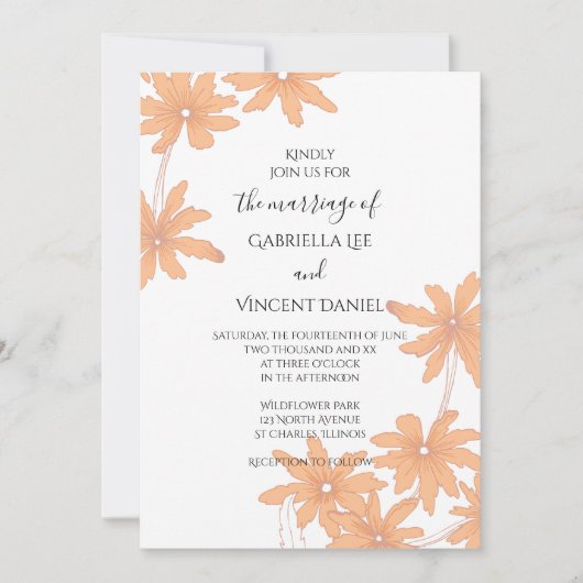 Oranje Daisies op het witte huwelijk Kaart (Voorkant)