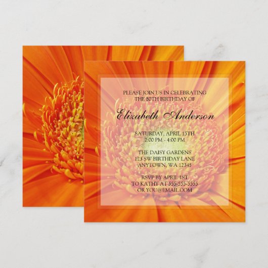 Oranje Daisy 80th Birthday Party Kaart (Voorkant / Achterkant)
