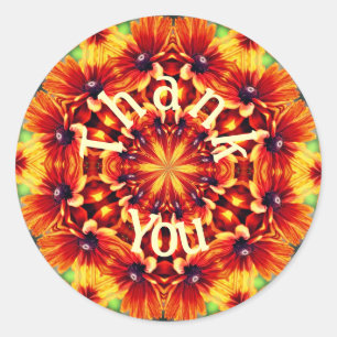 Oranje Daisy Abstracte Flower Art Hartelijk dank Ronde Sticker