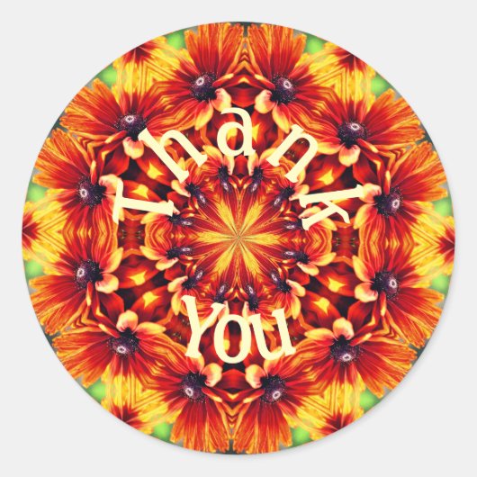 Oranje Daisy Abstracte Flower Art Hartelijk dank Ronde Sticker (Voorkant)
