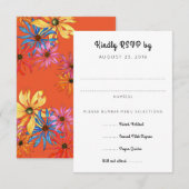 Oranje Daisy Art RSVP met Entrées Enclosure Kaartje (Voorkant / Achterkant)