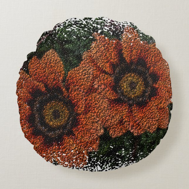 Oranje Daisy Balls Round Cushion Rond Kussen (Voorkant)