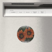Oranje Daisy Balls Round Magnet (Insitu (Vaatwasser))