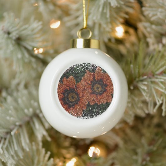 Oranje Daisy Balls Snowflake Framed Decoration Keramische Bal Ornament (Boom)