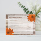 Oranje Daisy Barn Wood Wedding Accommodatie Card Informatiekaartje (Staand voorkant)