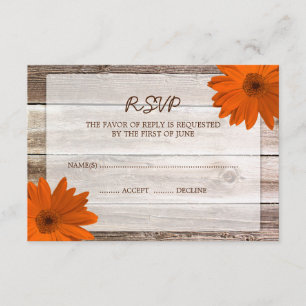 Oranje Daisy Barn Wood Wedding RSVP-reactiekaart RSVP Kaartje