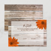 Oranje Daisy Barn Wood Wedding RSVP-reactiekaart RSVP Kaartje (Voorkant / Achterkant)