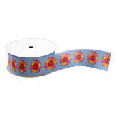 Oranje Daisy Boho Patroon Hippie Bloem Dusty Blauw Grosgrain Lint (Spoel)
