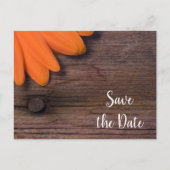 Oranje Daisy en Barn Wood Wedding Save the Date Aankondigingskaart (Voorkant)