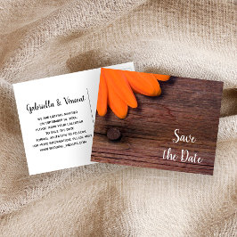 Oranje Daisy en Barn Wood Wedding Save the Date Aankondigingskaart
