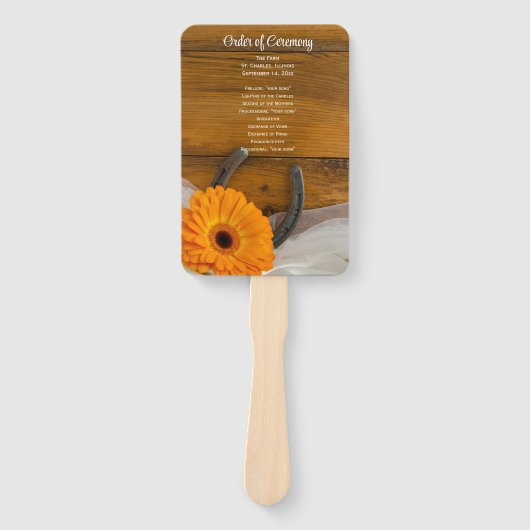 Oranje Daisy en Hoefijzer Land Western Weddenschap Handwaaier (Voorkant)