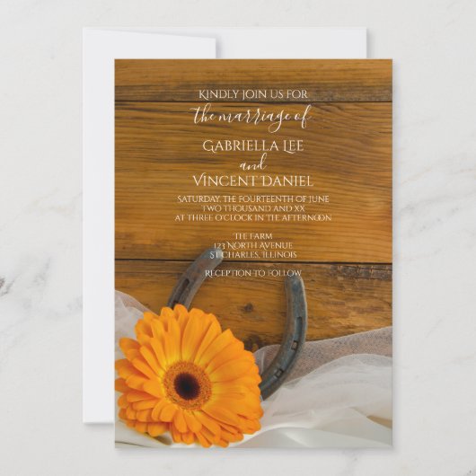 Oranje Daisy en Hoefijzer Land Western Weddenschap Kaart (Voorkant)