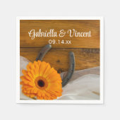 Oranje Daisy en Hoefijzer Land Western Weddenschap Servet (Voorkant)