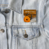 Oranje Daisy en Hoefijzer Land Western Weddenschap Vierkante Button 5,1 Cm (In situ)