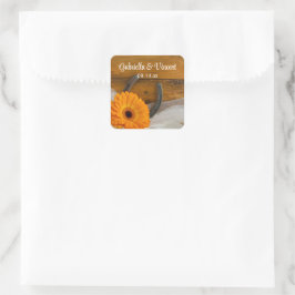 Oranje Daisy en Hoefijzer Land Western Weddenschap Vierkante Sticker