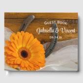 Oranje Daisy en Hoefijzer Western huwelijk Gastenboek (Voorkant)