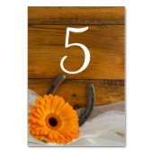 Oranje Daisy en Hoefijzer Western huwelijk Kaart (Voorkant)