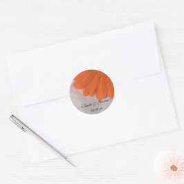 Oranje Daisy en White Satin Wedding Envelope Seal Ronde Sticker