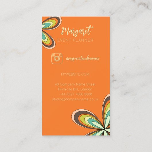 Oranje Daisy Evenementenplanner Groovy 70 Hippie B Visitekaartje (Achterkant)