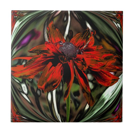 Oranje Daisy Floral Abstracte Art Tile Tegeltje (Voorkant)