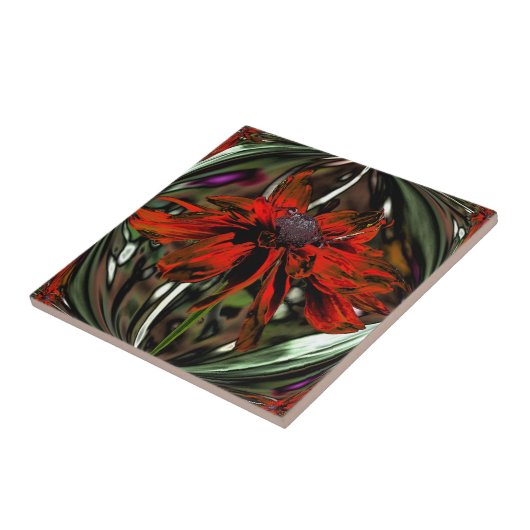 Oranje Daisy Floral Abstracte Art Tile Tegeltje (Zijkant)