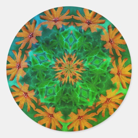 Oranje Daisy Flower Abstract Art Ronde Sticker (Voorkant)