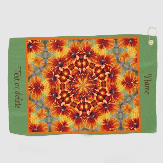 Oranje Daisy Flower Abstract gepersonaliseerd Golfhanddoek (Horizontaal)