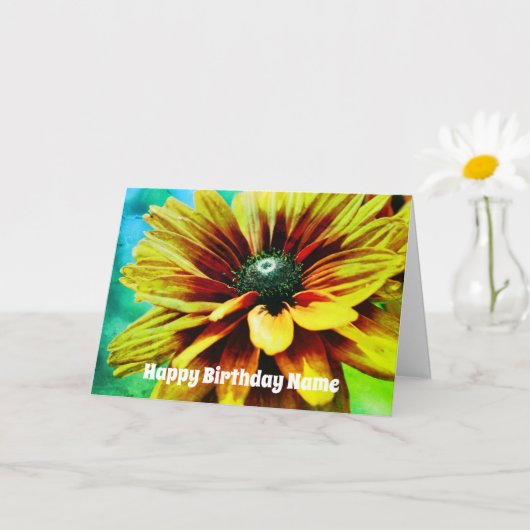 Oranje Daisy Flower Art gepersonaliseerd op zaterd Kaart (Kleine Plant)