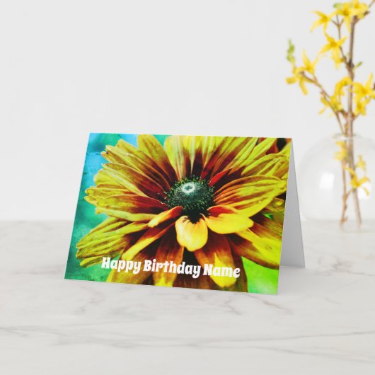 Oranje Daisy Flower Art gepersonaliseerd op zaterd Kaart (Gele Bloem)