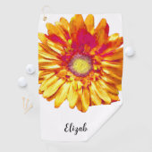  oranje Daisy Flower Custom Name Womens Golfhanddoek (Insitu)