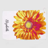  oranje Daisy Flower Custom Name Womens Golfhanddoek (Horizontaal)
