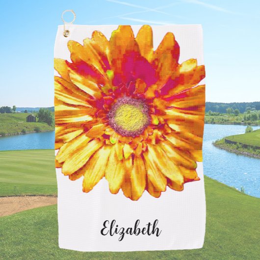  oranje Daisy Flower Custom Name Womens Golfhanddoek