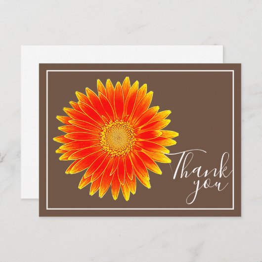 Oranje Daisy Flower met bruine achtergrond Dank u Briefkaart (Voorkant / Achterkant)