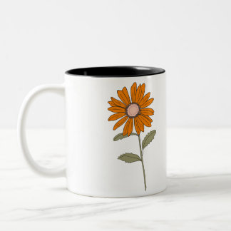 Oranje Daisy Flower Mok - Retro Floral Coffee Cup