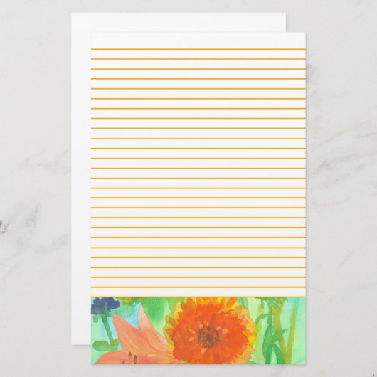Oranje Daisy Flower Pink Day Lily Lined Letter Briefpapier (Voorkant / Achterkant)