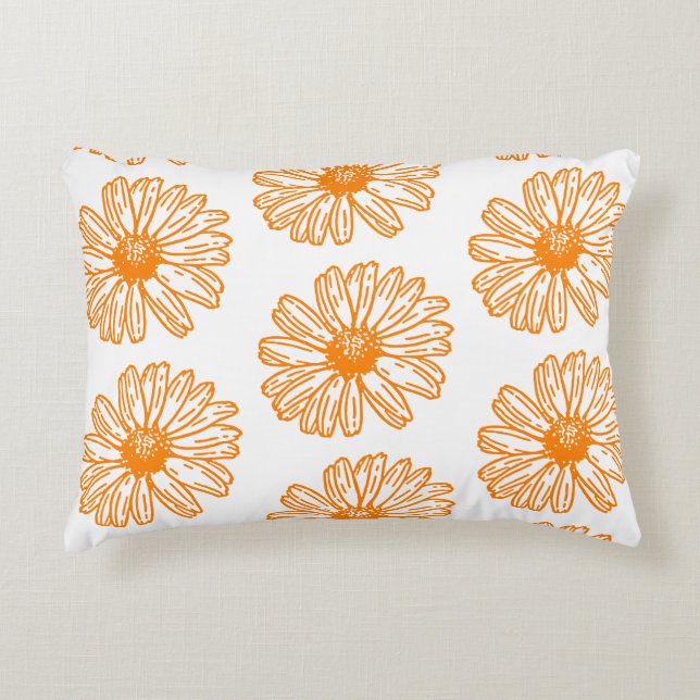 Oranje Daisy Flower Print,  Floral Pattern Accent Kussen (Voorkant)